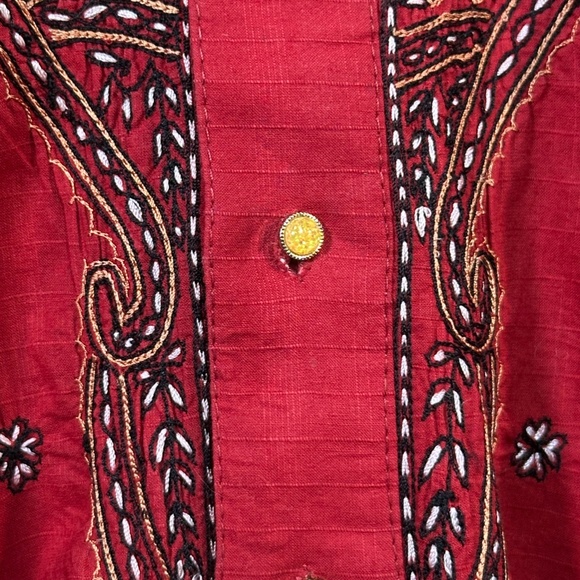Vintage Red Tunic with Black Embroidery & Orange Buttons Size 44 - Picture 3 of 6